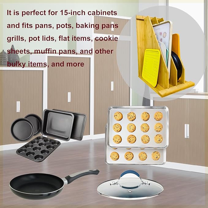Tray Dividers for Kitchen Cabinets, 15.5in x22.5in x12in with 3 Dividers | Bamboo Organizer For Cookie Sheets, Baking Sheets,Racks Lids, Flat Items, Perfect for Organizing Cabinets, 5Y Warranty - Image 5