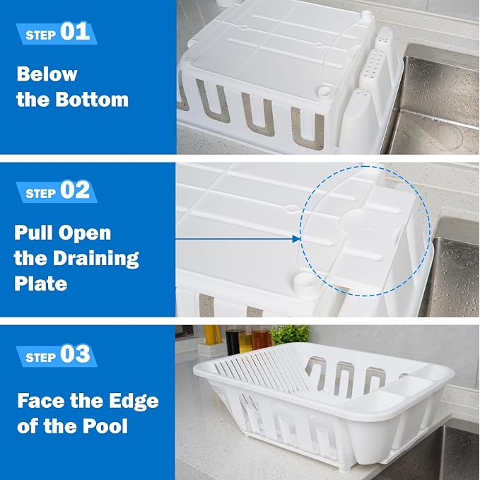 KOOMADE 2-Pack Large Dish Drying Rack for Kitchen Counter -Dish Drainer Set with Drainboard Heavy Duty Plastic Counter Organizer for Dishes, Cups, Knives, Spoons and Forks, Made in USA (White) - Image 4