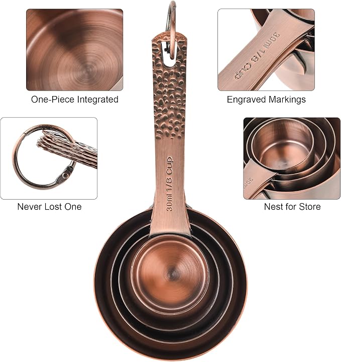 Copper Measuring Cups and Spoons Set, Stainless Steel Measuring Cups and Spoons Set for Baking and Kitchen, Measuring Cups Set with 3/4 Cup Measuring Cup - Image 5