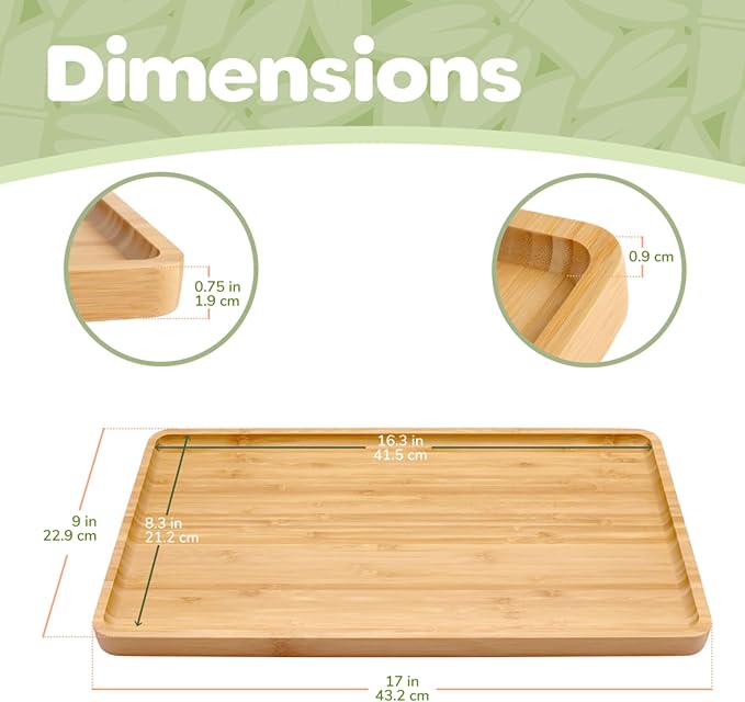 BambooMN Rectangular Bamboo Serving Tray - 17" x 9" - Vertical Tray - Image 2
