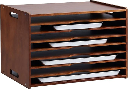 8-Tier Baking Sheet Organizer for Cabinet, 17 x 12 x 14 in Wooden Tray Divider Rack, Bamboo Cutting Board, Pan, Tray and Cookie Sheet Organizer for Kitchen Storage by Unknown