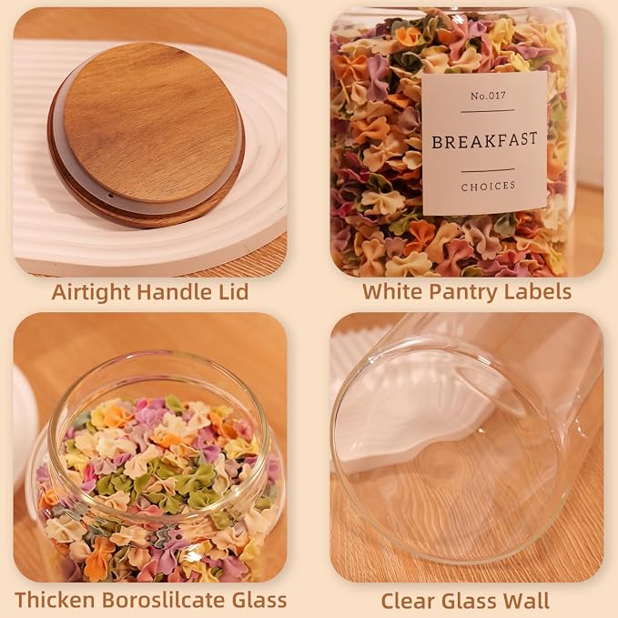 2 Pack Large Glass Flour and Sugar Containers with 132 Pantry Labels - 64 FL OZ Glass Canisters with Bamboo Airtight Lids - Farmhouse Glass Cookie Jars for Rice, Pasta, Cereal, Bath Salt - Image 5