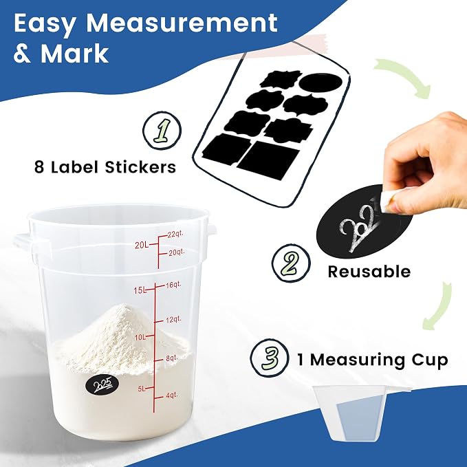 4 Pack 22QT Round Food Storage Containers with Lids | NSF, BPA-free PP containers with scale, label and measuring cup, stackable for prep, storage, freezer. Dishwasher safe - Image 4