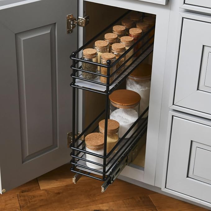Household Essentials Glidez Under Cabinet 2‑Tier Pull‑Out Storage Organizer with Removable PEVA Liners, Matte Black - Image 8