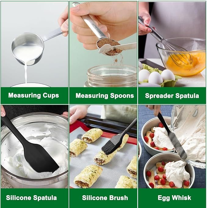 WEPSEN Mixing Bowls Set, 25PCS Stainless Steel Mixing Bowl with Lid Set, Large Nesting Bowls 7, 4.5, 3,2, 1.5QT, Measuring Cups and Spoons Baking Utensils Metal Bowl for Kitchen Prep - Image 8
