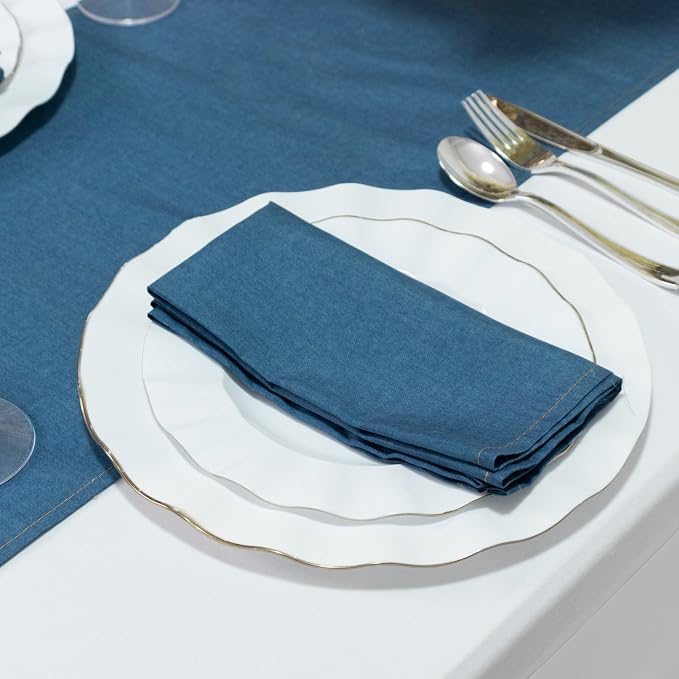 Efavormart 5-Pack Denim Blue Polyester Cloth Napkins 17”x17” with Faux Denim Design, Wrinkle & Stain Resistant for Events - Image 3