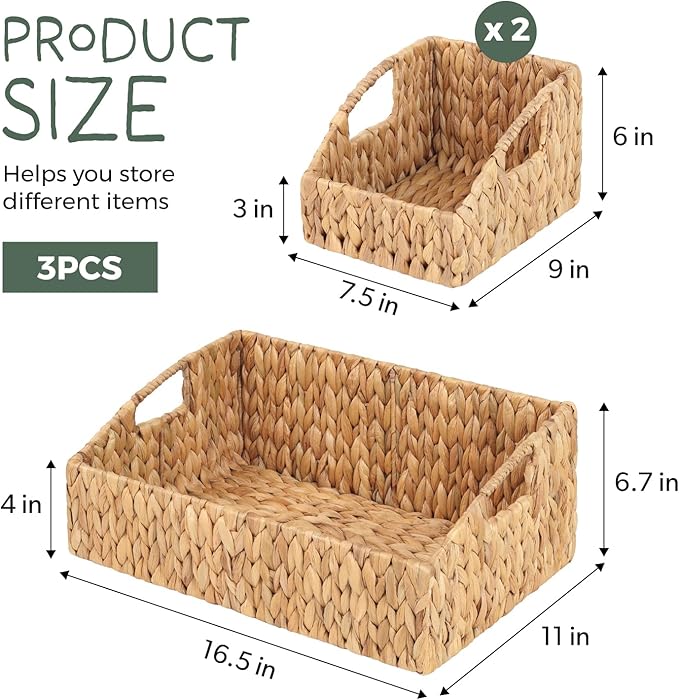 Set of 3 Handwoven Storage Baskets – Decorative Natural Wicker Organizer Bins with Built-in Handles for Bathroom, Kitchen, Pantry, Nursery, Closet, Laundry, Living Room, and Home Use - Image 2