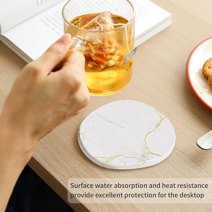 Diatomaceous Earth Coasters Set of 4，Super Absorbent Quick-Dry Heat-Resistant Drink and coffee Coasters, Modern Stone Irregular Design for Kitchen Counter and Coffee Table (White Coaster) - Image 3
