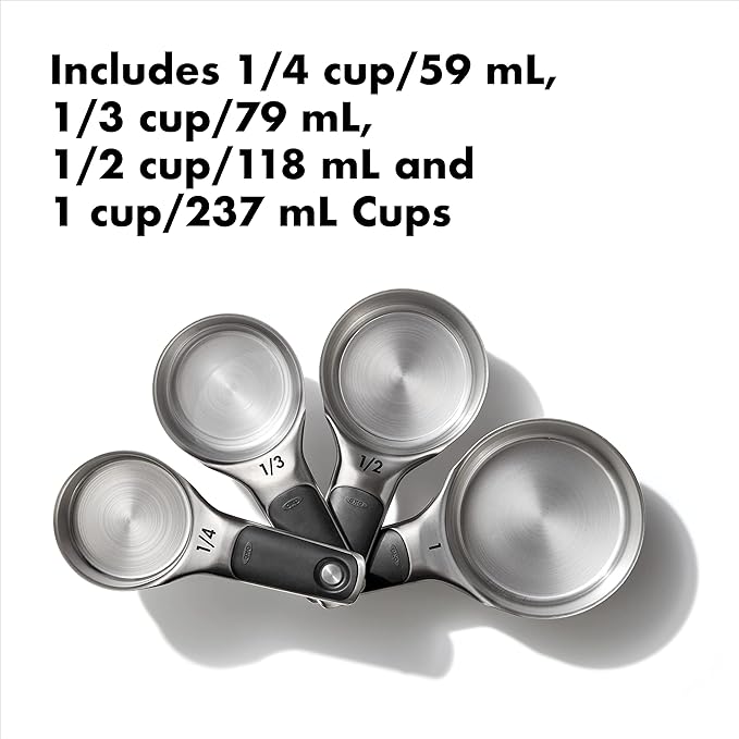 OXO Good Grips Stainless Steel Measuring Cups and Spoons 8-Piece Set | Magnetic Handles for Easy Nesting Storage, Non-Slip Grip, Etched Measurement Markings, Baking Tools, Dry and Liquid Measuring - Image 3