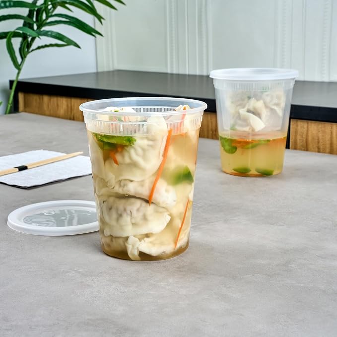 Restaurantware Plastic Food Container 100 Pack of 40 oz Clear Microwave-Safe Storage Container With Lid Leakproof Round Shape Disposable Freezer-Safe - Image 3