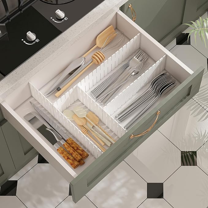 ALBAD Plastic Drawer Dividers Adjustable Drawer Organizer Dividers Separator for Tidying Clutter/Cutlery/Underwear/Socks/Clothes/Dresses/Boxes/Bins in Kitchen Bathroom Bedroom Office - Image 4