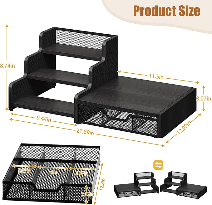 Coffee Station Organizer, 28-Pod K-Cup Holder, Coffee Bar Organizer Black | Coffee Pod Holder Drawer for Countertop,3-Tier Coffee Pod Organizer Stores Pods, Syrups, Cups & Coffee Accessories - Image 2