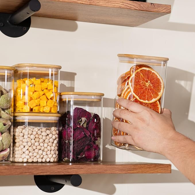 D2scrma Airtight Glass Square Storage Containers with Bamboo Lid Set of 6 (650ml*2/1100ml*2/1500ml*2) Stackable Jars, Kitchen Canister for Pantry Cereal, Nuts, Snacks and Coffee beans - Image 6