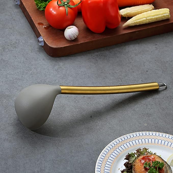 Gold Ladle, Berglander Non-stick Silicone Kitchen Ladle With Titainium Gold Plating handle, Soup Ladle, Cooking Ladle Soup Spoon For Cooking, Dishwasher Safe, Easy to Clean - Image 4