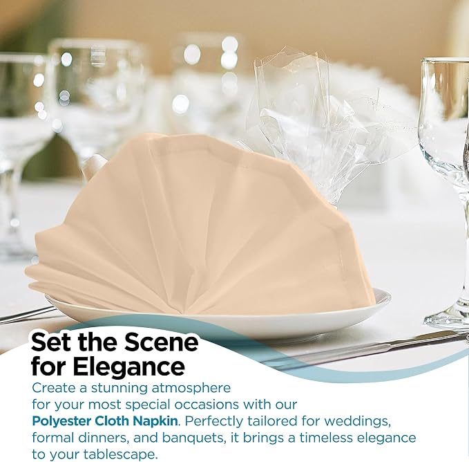 100 pcs Ivory 17"x17" Polyester Cloth Napkins | Premium, soft, & durable square linen napkins, perfect for weddings, dining, restaurants, & parties. Washable. - Image 6