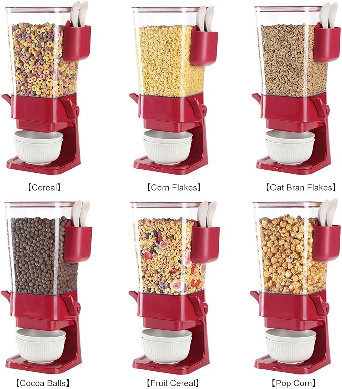 Osacoe Cereal Dispenser Countertop Red 2 Pack with Creal Bowls Spoons Cutlery Box, Cereal Containers Storage - Not Easy to Crush Food, Dry Food Dispenser For Pantry Candy Snack - Image 6