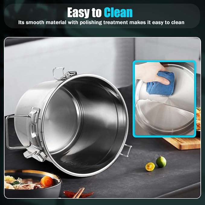 DYNAMI 304 Stainless Steel Airtight Canister for Kitchen, 3.2Gal/405oz Flour Container with Lid and Locking Clamp,10-21Lbs Metal Bucket Food Storage Container for Rice, Flour, Grain, Coffee Bean(12L) - Image 5