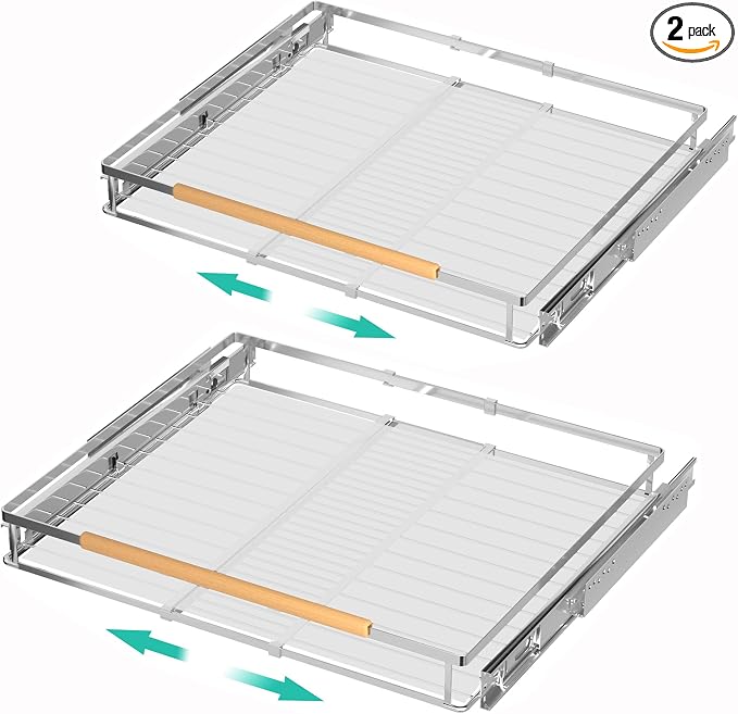 2 Pack Pull Out Cabinet Drawer Shelf Organizer, Extendable Sliding Slide Out Pantry Shelves Storage Heavy Duty for Kitchen Cabinets Under Sink, Adjustable Width 23.1~39.9" W x 22.4" D by iPEGTOP
