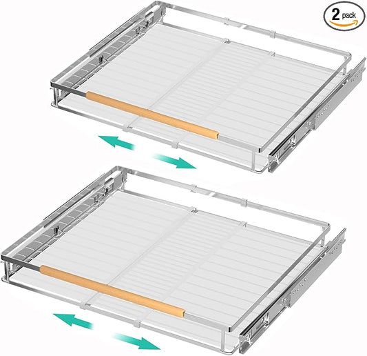 2 Pack Pull Out Cabinet Drawer Shelf Organizer, Extendable Sliding Slide Out Pantry Shelves Storage Heavy Duty for Kitchen Cabinets Under Sink, Adjustable Width 23.1~39.9" W x 22.4" D by iPEGTOP