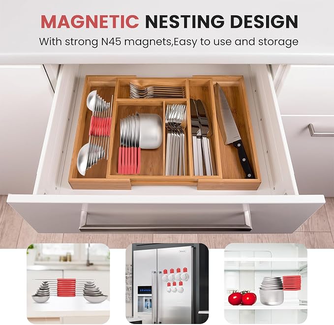 Magnetic Measuring Cups and Spoons Set-Heavy Duty 304 Stainless Steel，Double Measurement Markings，Set of 16 with Leveler for Measure Dry and Liquid Ingredients (Red) - Image 5