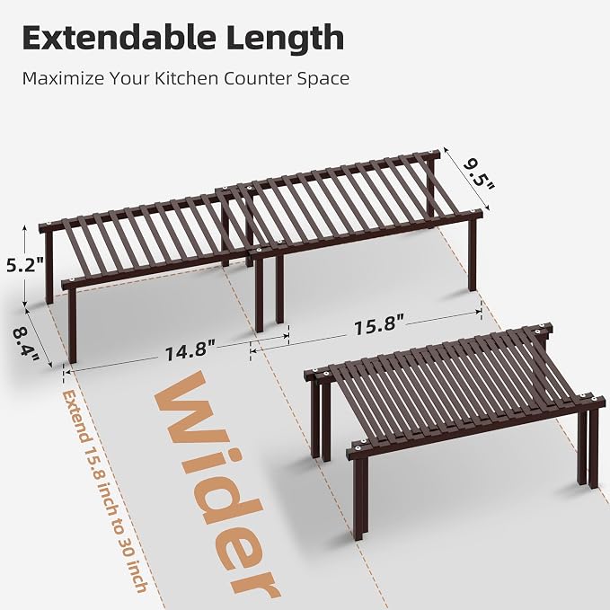 STORAGE MANIAC Expandable Cabinet Organizer Shelf, Set of 4, Brown | 15.8 inches Expandable, Stackable Wire Shelf, Spice Rack, Metal Pantry Storage for Plate Dish, Kitchen Counter Shelves - Image 2