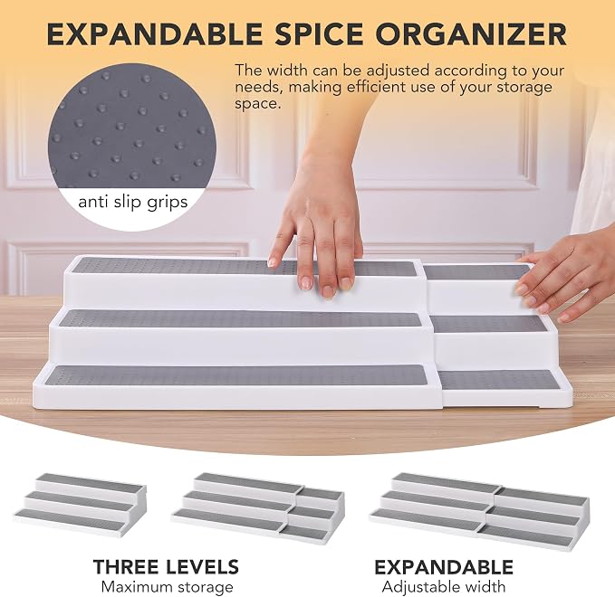 2 Pack 3 Tier Expandable Spice Rack Organizer, Set of 4, 10 Inch Non-Skid Lazy Susan Organizer for Cabinet, Pantry Organization, Kitchen Storage, Bathroom Sink Cabinet, Refrigerator, Spice Rack - Image 3