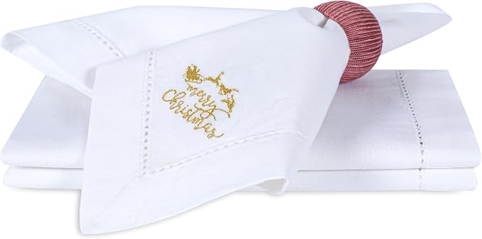 Bedding Craft Cotton Cloth Dinner Napkins Set of 12 – 18x18 White with Gold Embroidery – Reusable Machine Washable Fabric Napkins for Weddings, Parties & Everyday Dining - Image 8