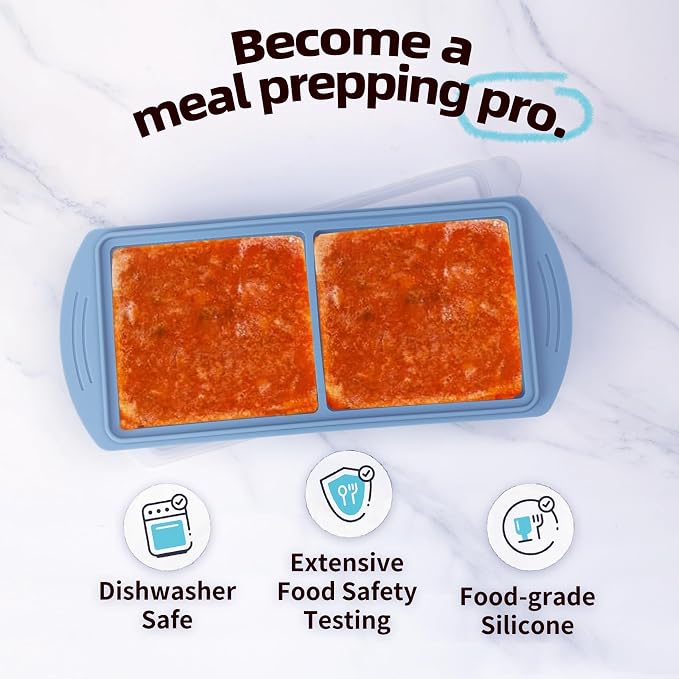 Silicone Freezer Molds Gift Set with 1,and 2 Tbsp, 1/2, 1, and 2 Cup Silicone Freezer Trays With Lids - Meal Prep and Kitchen Essentials Bundle (Blue 5 Pack) - Image 3