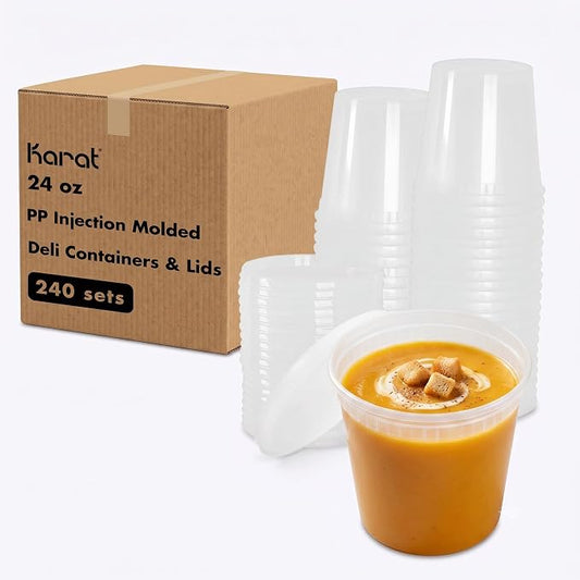 Karat [24oz - 240 ct] Clear PP Injection Molded Round Deli Containers with Lids (FP-IMDC24-PP by Karat