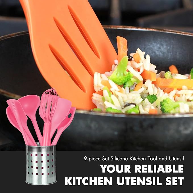 Chef Craft - Premium Silicone Kitchen Tools and Utensils Set, Non-Scratch, Withstands Temperatures up to 450°F, BPA-Free, 9 Piece Cooking Utensils Set, Pink - Image 5