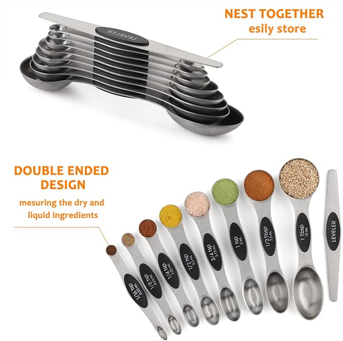 Magnetic Measuring Cups and Spoons Set of 17 Including 8 Stainless Steel Stackable Magnetic Measuring Cup 8 Magnetic Measuring Spoon with Leveler for Dry Liquid Ingredient - Image 5