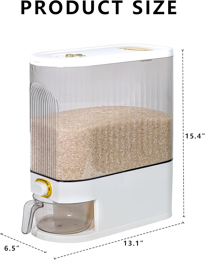Rice Storage Container 10kg, Clear Food Grain Dispenser with Date Dial & Measuring Cup, Space-Saving Organizer for Rice, Cereal, Pet Food, Pasta - Image 2