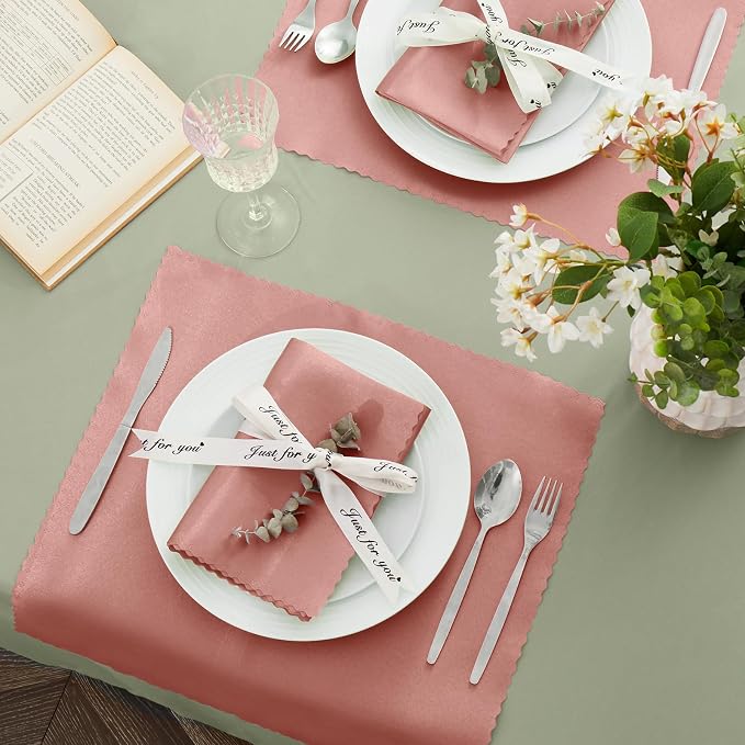 VACVELT 100 Pack Rose Gold Scalloped Satin Napkins 17x17 Inch Wedding | Scalloped Floral Edges With Silky Smooth Finish, Seamless Design, Machine Washable Wrinkle And Fade Resistant - Image 3