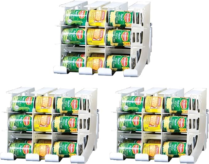 FIFO Can Tracker 3-Pack - 3-Tier Rotating Food Can Organizer for Pantry, Expandable Soda Can Storage for Kitchen, Holds 54 Cans of Food or Soda by FIFO