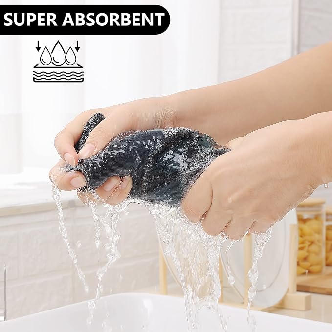 Homaxy Kitchen Towels and Dishcloths Set, Set of 8, Black & Grey | Bulk Cotton Waffle Weave Check Plaid Kitchen Towels, Super Soft and Absorbent Dish Cloths, 12 x 12 and 13 x 28 Inches - Image 3