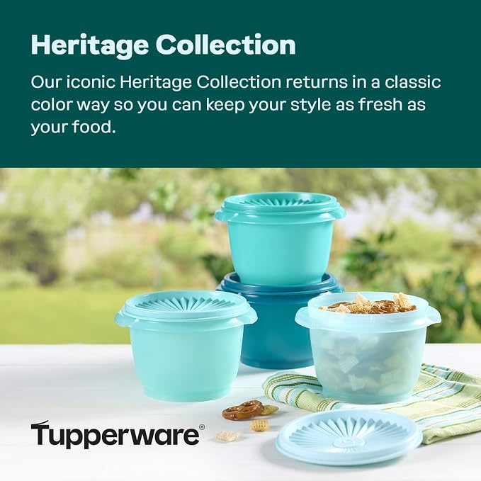 Tupperware Heritage Collection, New 16 Piece Food Storage Container Set in Vintage Green, Dishwasher Safe and BPA Free (8 containers, 8 lids) - Image 2