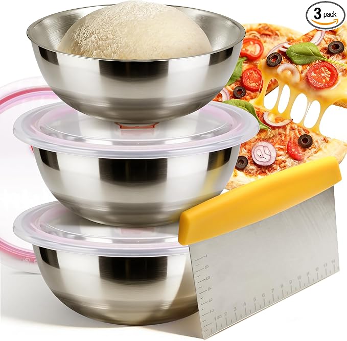 3 Pack Pizza Dough Proofing Containers, 29 oz/850 ml Stainless Steel Proofing Box with Clear Airtight Lids, Stackable Fermentation Storage for Pizza, Bread, Sourdough, Includes Dough Cutter by Unknown