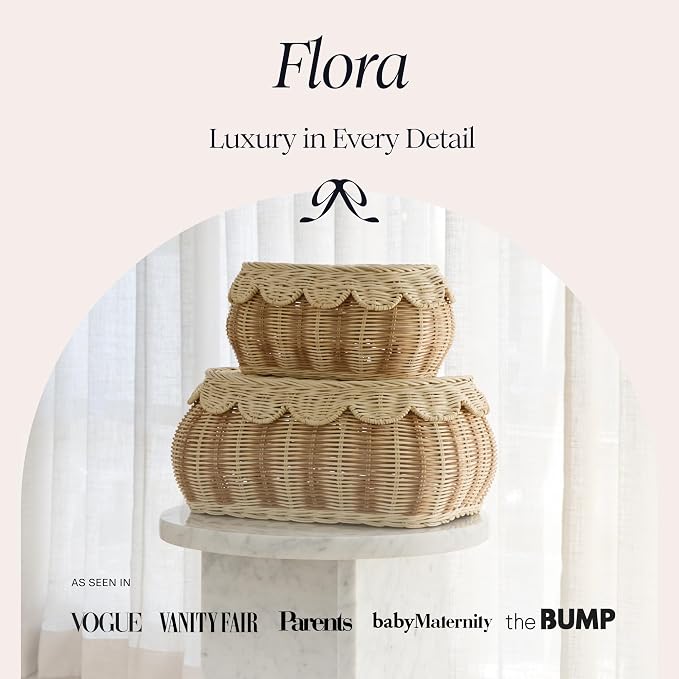 BEBE BASK The Original Scalloped Basket with Lid - Set of 2 (15x11x6 In) | Award Winner, Hand-Woven Rattan Scalloped Wicker Basket with Lid, Storage Baskets with Lids for Organizing, Scallop Basket - Image 2