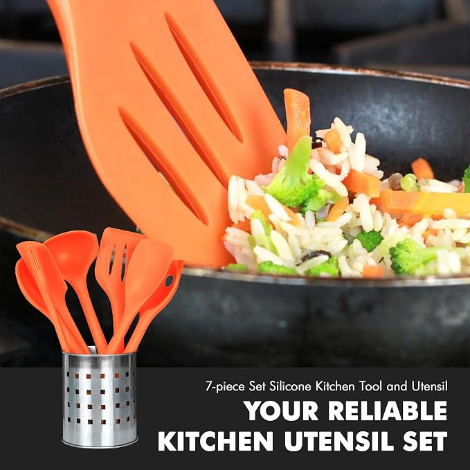 Chef Craft 7 Piece Silicone Kitchen Tool and Utensil Set, Orange (42078) - Image 5
