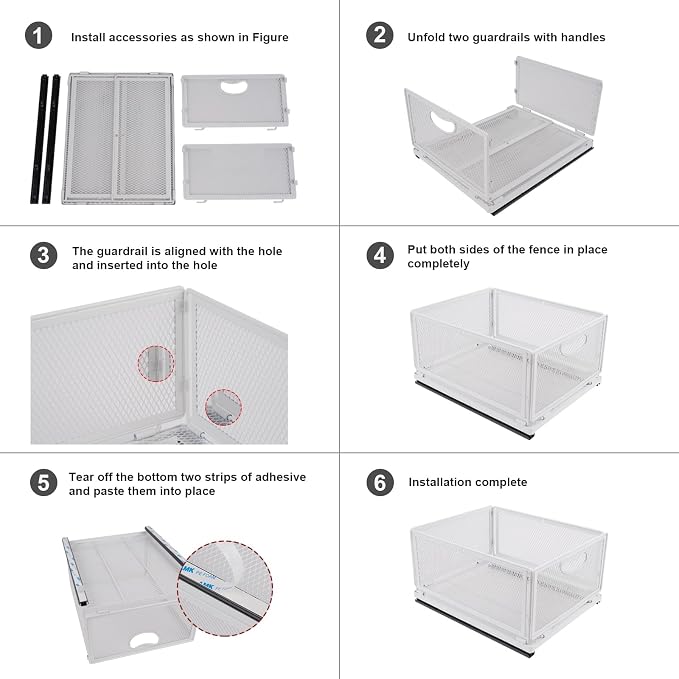 Sliding Cabinet Basket Organizer Drawer Self Adhesive Slide out Pantry Shelves Heavy Duty Carbon Steel Slide Cabinet Storage Basket with Handle for Bathroom Kitchen Home - Image 7