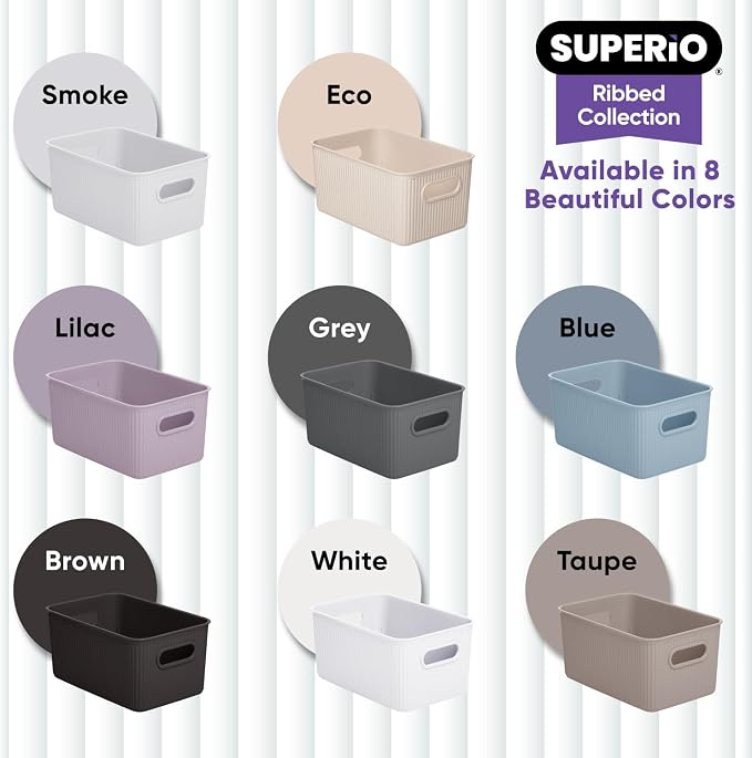 Superio Ribbed Collection - Decorative Plastic Basket Open Home Storage Bins Organizer, Brown (Set of 3) 1 Medium, 2 Small - Container Boxes for Organizing Closet Storage Bins for Shelves - Image 5