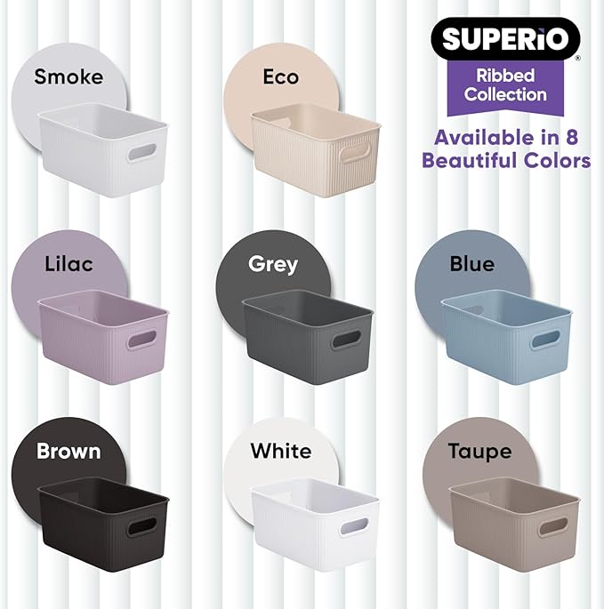 Superio Ribbed Collection - Decorative Plastic Basket Open Home Storage Bins Organizer, Brown (Set of 4) 1 Large, 1 Medium, 2 Small - Container Boxes for Organizing Closet Storage Bins for Shelves - Image 6