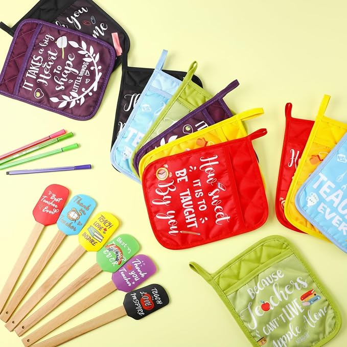 Yaomiao 24 Pcs Teacher Appreciation Pot Holders with Silicone Spatula Set Silicone Spatula Set with Wooden Handles Pot Holders Thank You Teacher Kitchen Utensils Baking Gifts for Teacher's Day - Image 2