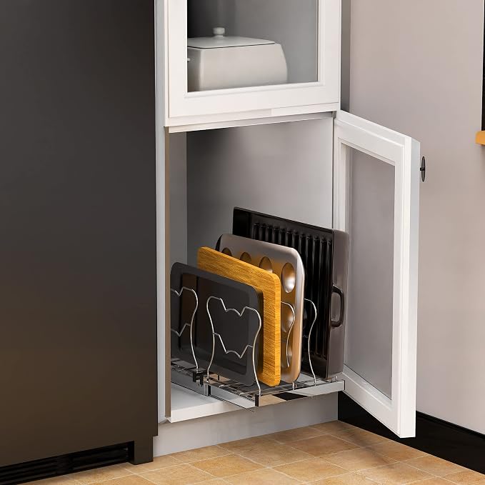 Simple Houseware Under Cabinet Pull Out Sliding Shelf Organizer, Chrome | for Kitchen Pan and Pot Lid Organizer - Image 5