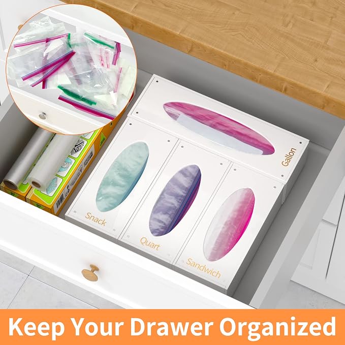 FEMELI Food Bag Storage Organizer Acrylic Kitchen Drawer Baggie Box White | 4 Separate Pack Compatible with Gallon, Slider Quart, Freezer, Sandwich, Snack, Variety Size Bags - Image 3