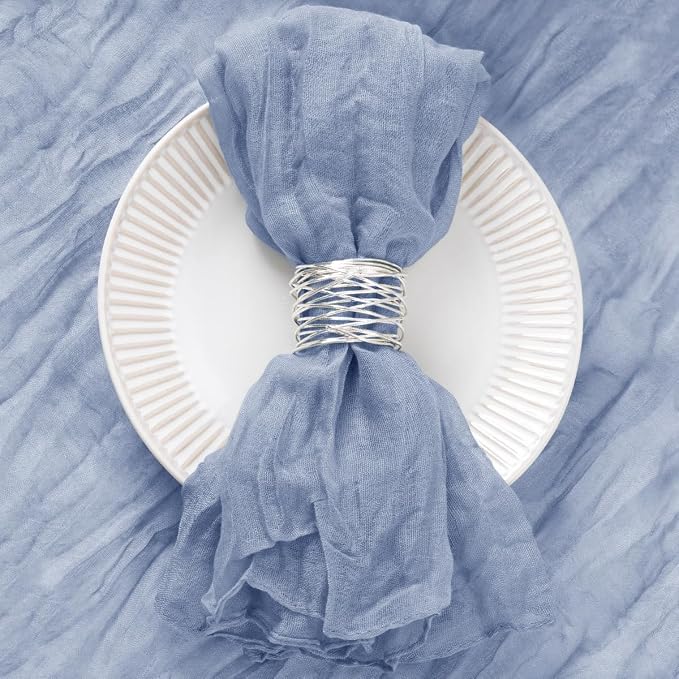 DeZerlor Dusty Blue Washable Cheesecloth Napkins Set of 30 for Wedding | Reusable Summer Cloth Napkins Bulk, for Bridal Baby Shower Dinner Cocktail Birthday Party, 21x21 Inches - Image 2