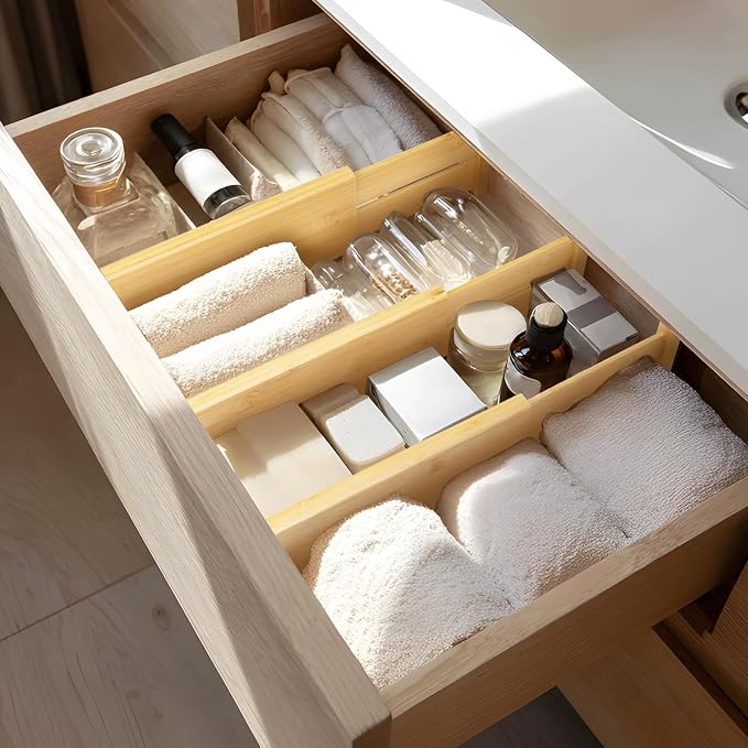 VaeFae 3 Pack Bamboo Drawer Dividers, 4" High Adjustable 16.6" - 21.8" Clothes Drawer Organizers, Expandable Separators for Bedroom/Bathroom/Kitchen/Office Storage - Image 8