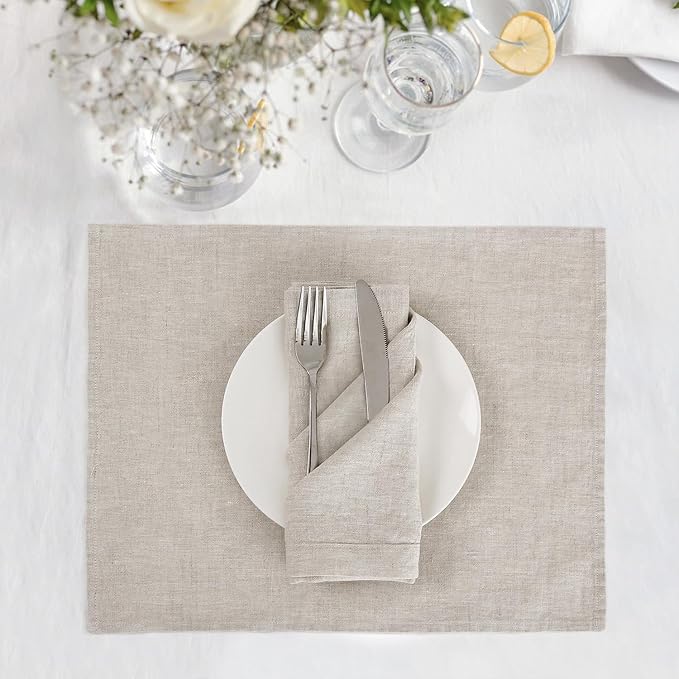 100% Linen Dinner Napkins 15x15 Inch,Soft and Breathable French Flax Cloth Napkins,Stone Washed Set of 4(Natural Linen) - Image 4