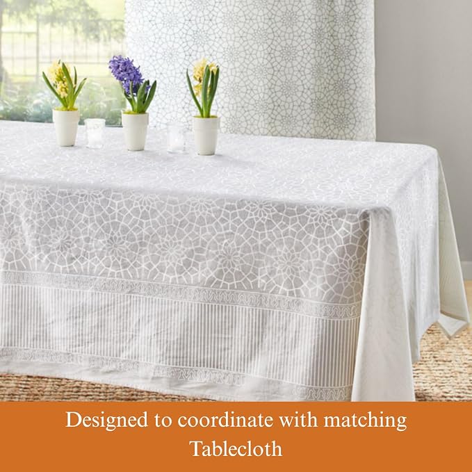 100% White Cotton Dinner Napkins, Set of 6, Hand Printed Royal Mansour Design, Fair Trade, Washable Cloth Napkins for Parties & Cocktails 20x20 in - Image 5