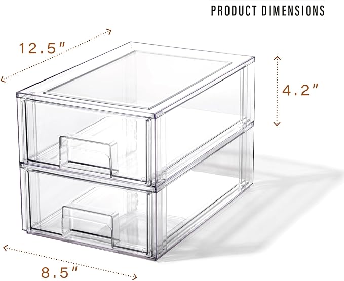 BINO | Stackable Storage Drawers, Small - 2 Pack, Clear | THE CRATE COLLECTION | Storage Bins With Drawers | Bathroom Organizers | Under Sink Organizer | Vanity Cabinet Home Organization - Image 2